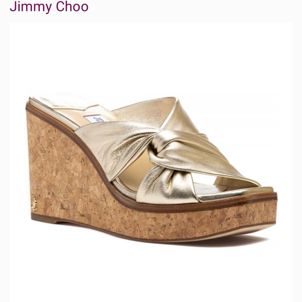 Jimmy Choo Metallic Gold Wedge Mules